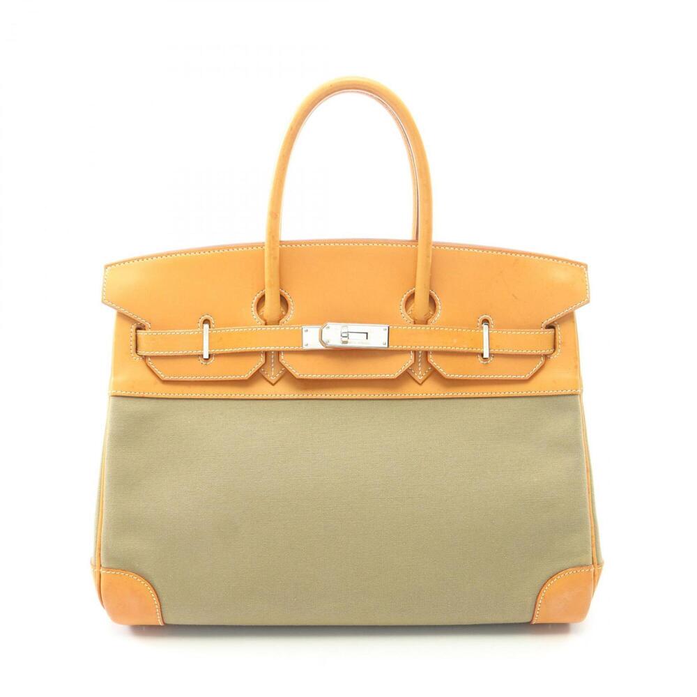 Hermes Birkin 35 Handbag, Canvas and Leather, Toile Officier, Veau Barenia Wo...